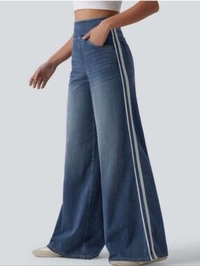 Halera High-Waist Wide-Leg Jeans with Side Stripes